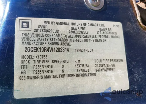 1998 Chevrolet K1500 Fleetside z USA, uszkodzony, nr VIN 2GCEK19R4W1202814